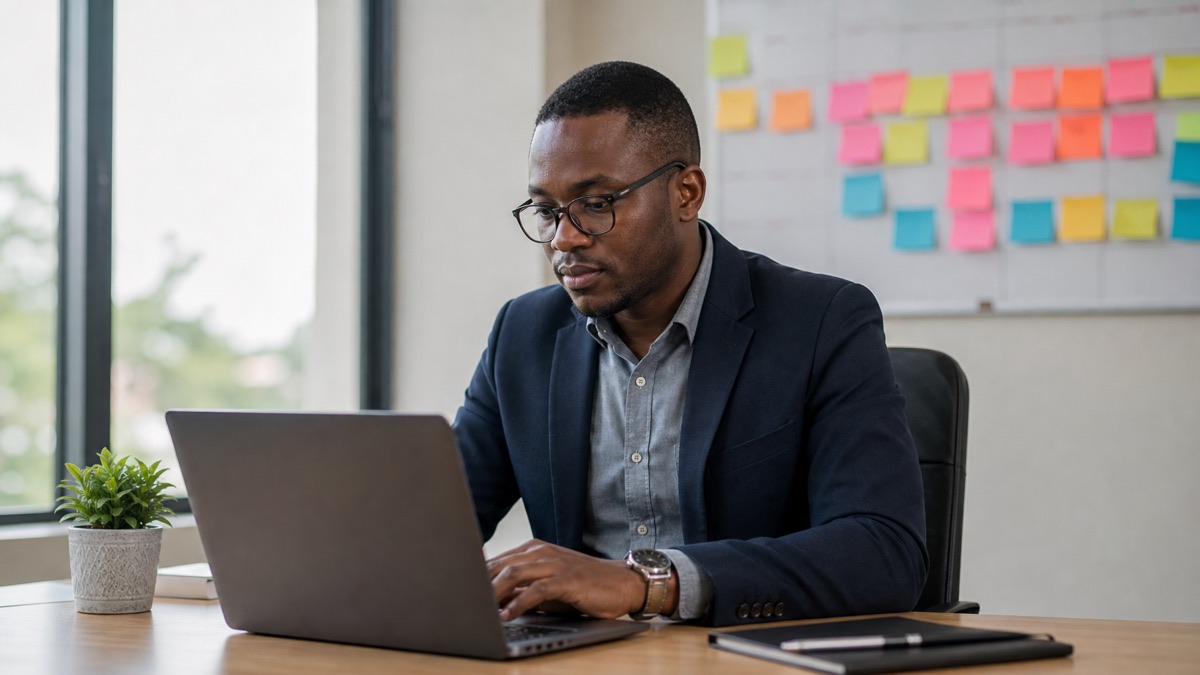 A focused professional working at a clean desk, representing the Cognitive & Execution Skills category