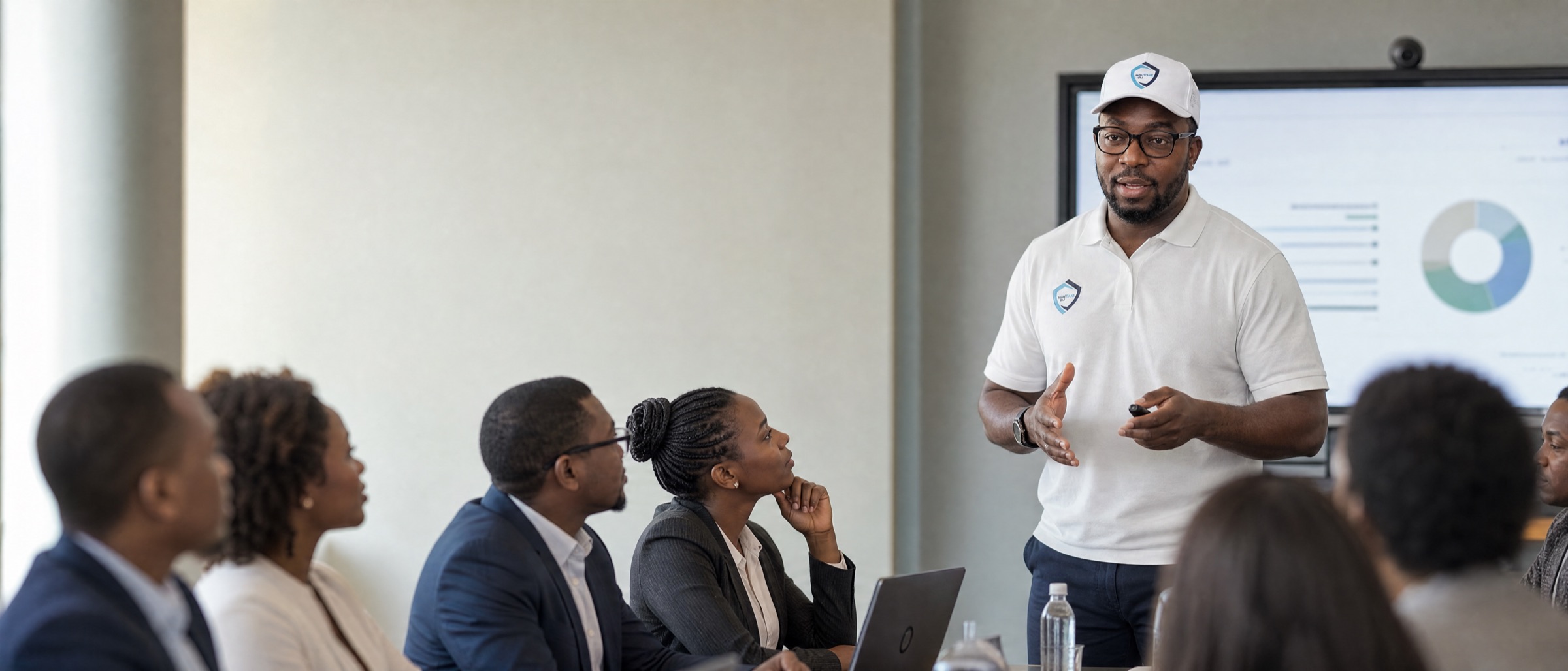A Skaitbridge Lab facilitator presenting to a team during a live AI training session